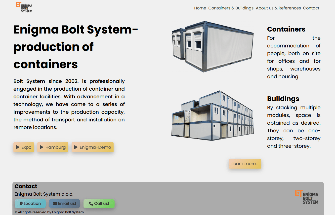 Screenshot of Enigma Bolt System - Static Website
