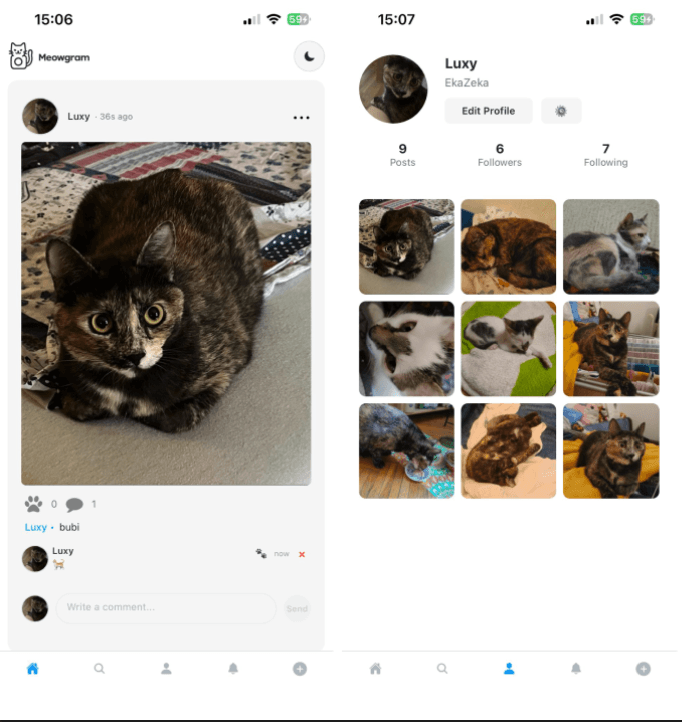 Screenshot of Meowgram - React Native